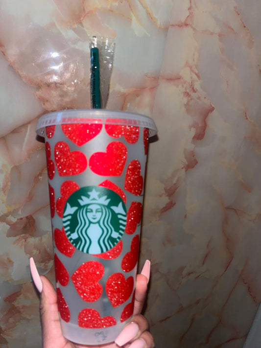 Glitter Hearts Starbucks Cup